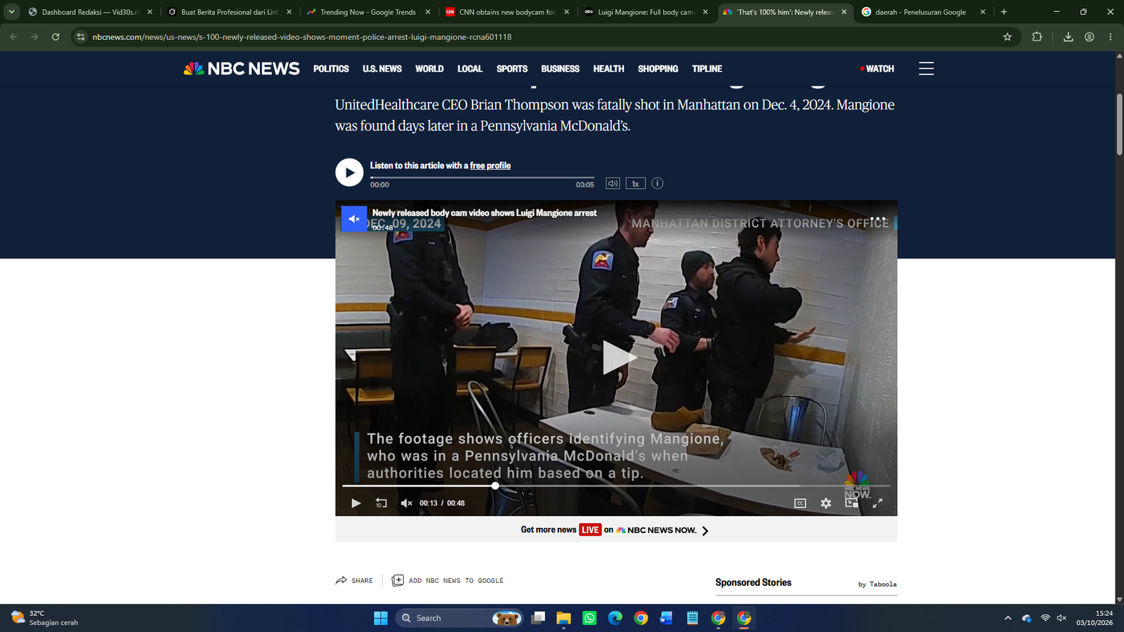 Video Bodycam Baru Dirilis, Tunjukkan Momen Polisi Pennsylvania Tangkap Luigi Mangione