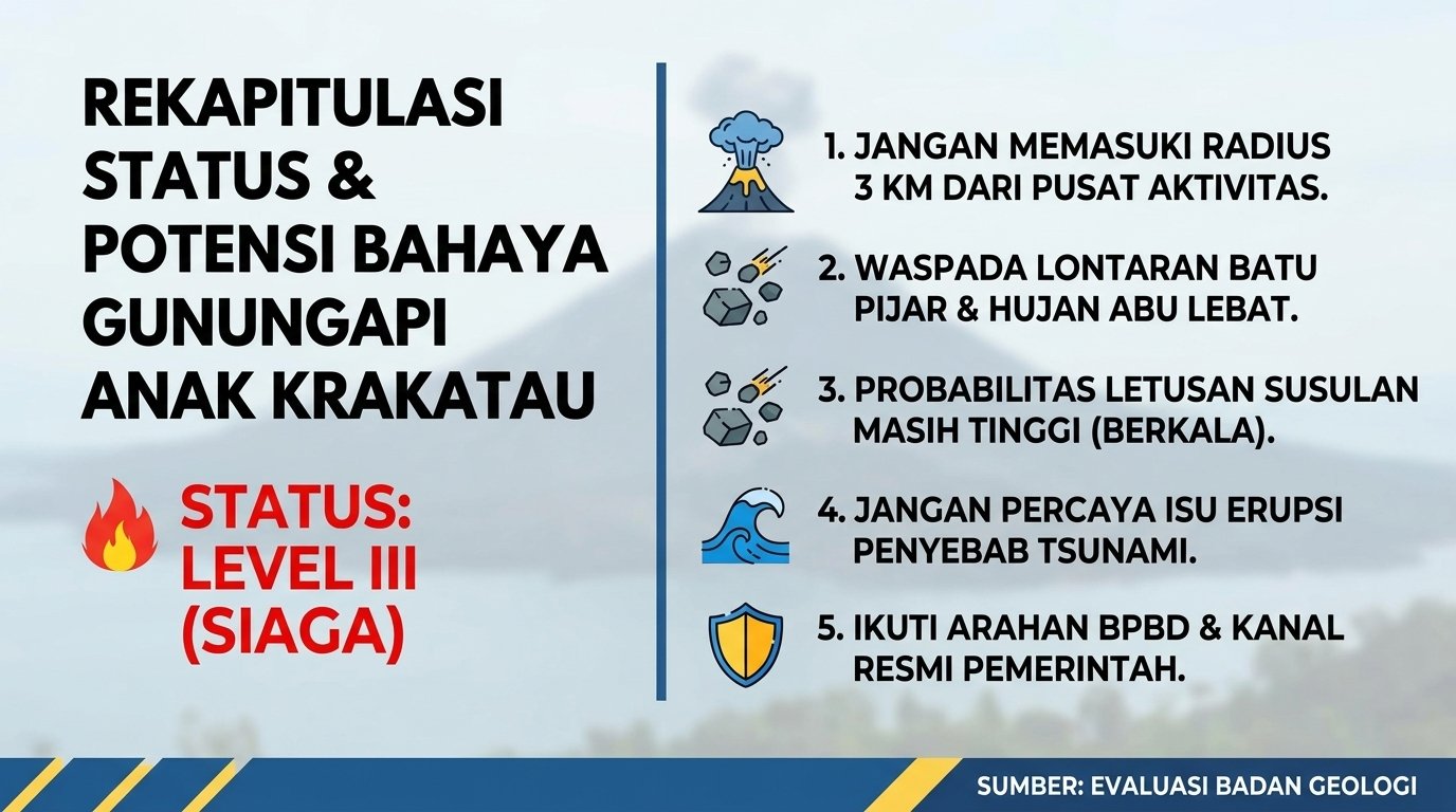 Anak Krakatau Tetap Siaga (Level III): Potensi Bahaya Lontaran Batu dan Hujan Abu, Waspadai Radius 3 KM